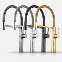 Brushed Kitchen Faucet Single Hole Rotatable Drop Down Spring Hot and Cold Water Deck Installation Kitchen Sink Mixers Brass Tap