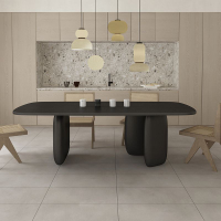 黑色極簡餐桌椅組合家用小戶型實木長桌侘寂風設計師創意辦公書桌