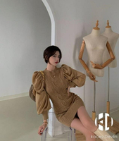 拼接長袖裙子針織連身裙女秋冬緊身包臀短裙【聚物優品】