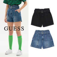 【GUESS】女裝-美式風格腰帶水洗牛仔短褲-兩色可選