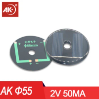 AK 5pcs 55mm Round 2V 50ma 1W 2W 12V 3W 5.5V 2.5V 4V 1V 6V 7v Solar Panel Plates Cells Station Energy Powerbank System Photovolt