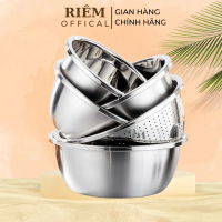 Bộ Thau Rỗ 5 Món Rổ Chậu Cao Cấp Rửa Rau Củ Quả Inox 304 Dày Đẹp Nhiều Size Sử Dụng Tiện Lợi RIEM