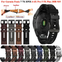 QuickFit 26 22mm Leather Silicone Watch Strap For Epix Gen 2 Smartwatch Band For Garmin Fenix 6X 6 7X 7 Pro 5X 5 Plus Bracelets