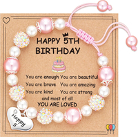 Happy 3 4 5 6 7 8 9 10 Year Old Birthday Bracelet Gifts for Girls Adjustable Pink Pearl Heart Beaded