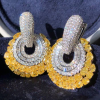 Fine Jewelry 18K Gold AU750 10.01ct Yellow Diamonds Gemstones Female Drop Earrings for Women Fine Earrings
