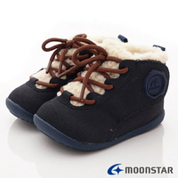 ★日本月星Moonstar機能童鞋HI系列寬楦頂級學步毛靴鞋款1155深藍(寶寶段/中小童段)