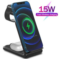 15W X456 4In1 Wireless Desktop Fast Charging Stand Qi Certified for IPhone12Pro Max Mini AppleWatch Airpods Fast Charging Stand