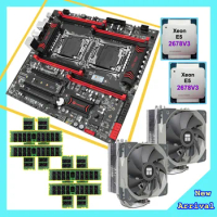 HUANANZHI X99-T8D Dual CPU Motherboard Combo 2 M.2 SSD Slot 2 Xeon Processors E5 2678 V3 CPU Coolers 8*16G 1866 128G RAM REG ECC