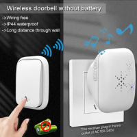 Lunzo No Battery Self Powered Wireless Doorbell US/UK/EU Plug 38 Ringtones Outdoor Waterproof 150m Range Kinetic Door Bell