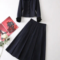ZJYT Runway Fashion Designer Blazer Skirt Two Piece Sets for Women Elegant Office Lady Outfits Autumn Winter Party Dress Suit