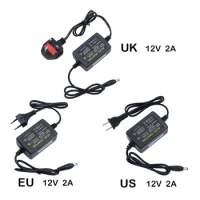 Power Supply Charger Adapter DC 12V 2A Adaptor AC 100V-240V Universal Power Adapter Supply Charger adapter EU/US/UK Interface