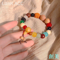 十八籽菩提學生盤玩串珠佛珠手串民族國風情侶手鏈女彈力繩手鐲-創美