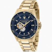 【MASERATI 瑪莎拉蒂】瑪莎拉蒂男錶型號R8823140004(寶藍色錶面金色錶殼金色精鋼錶帶款)