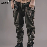 Men's Multi Pocket Zipper Cargo Pants Samurai Overalls Magnetic Buckle Techwear Retro Tide Trousers