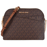 【Michael Kors】JET SET TRAVEL系列 防刮拚色皮革 金字 貝殼 斜背包 MK貝殼包(字母咖)