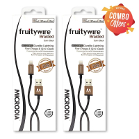 fruitywire™ Lightning to USB-A 快速充電和同步電線 MFI 認證的 編織耐用 金色/黑色 (2件裝)  黑色/金色
