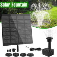 Solar Fountain Pump Outdoor Submersible Solar Water Pump Kit with 6 Nozzles and 1.5W Panel for Bird Bath Garden Ponds Fish Tank