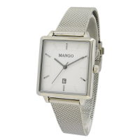 MANGO知性極簡方型不鏽鋼米蘭帶腕錶-銀色/28mm