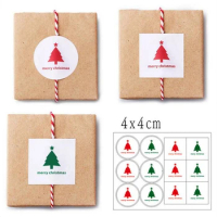 120pcs Round And Square Red Green Christmas Tree Gift Pack Seal Sticker For Christmas Gift