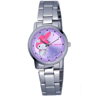 HELLO KITTY 美樂蒂愛心俏麗優質手錶-銀x紫/30mm
