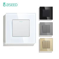 BSEED Mechanical Wall Light Switch Button Switch 1/2/3Gang 1Way Crystal Glass Panel Power Switch Switch On Off 250V White Black