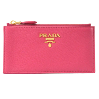 【PRADA 普拉達】經典LOGO小羊皮信用卡名片手拿包零錢包(芍藥粉)