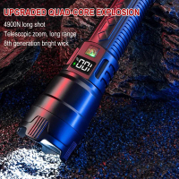 Lampu suluh LED berkuasa tinggi 2000 lm taktikal dengan paparan, lampu genggam USB untuk aktiviti lu