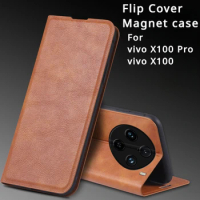 2024 Чехол для For vivo X100 Pro X100Pro Luxury Leather Case Retro Skin BOOK Flip Magnet Card Holder Stand Cover Funda vivoX100
