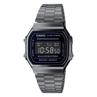 CASIO 卡西歐 復古電子錶 不鏽鋼錶帶 煙燻灰 自動月曆 生活防水 電子錶(A168WGG-1B)