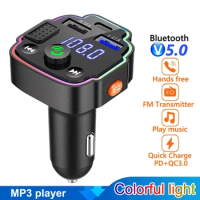 FM Transmitter Bluetooth 5.0 Handsfree Car Kit Audio MP3 Player Type-C PD 20W QC3.0 USB FM Modulator Fast Charger Car Accessorie
