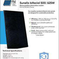 Panel Surya FSI Two Face 500W Full Black Grand Bifacial | Max Peak 625W – TOPCon Double Glass