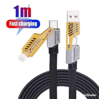 4-in-1 Fast Charging Cable 65W | PD27W Quick Charge | Type-C iPhone Micro USB Universal Charger | Du