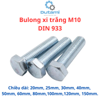 Bulong lục giác ngoài xi trắng M10 (10 li) độ dài từ 20mm - 150mm (túi 10 bulong + 10 đai ốc)