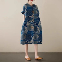 Meisa Mini Dress Katun Linen Motif Etnik Fashion Retro Terbaru