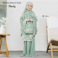 Yanuart4 Mukenajkt Mukena Anak Tanggung Flowly Series Rayon Bali Kombinasi Renda Tas Sleting Termura