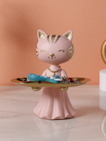 貓咪托盤收納擺件梳妝臺小裝飾品家庭實用物件可愛貓女生桌面擺設