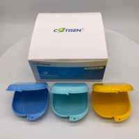 Dental Retainer Case Portable Denture Storage Box Denture Storage Box Andent DB03 Blue Retainer Box-Large Size Open from Middle