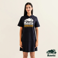Roots Roots女裝-#Roots50系列 海狸LOGO有機棉修身連帽洋裝(軍藍色)