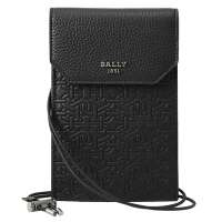 BALLY BOYD 品牌印花小牛皮翻蓋斜背6卡手機包/護照包(黑)