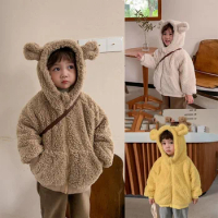 Winter Kids Teddy Bear Faux Fur Parka Jacket Children Clothing Girls Boys Jacket Clothes Coat Snowsuit Outerwear Overcoat 2024