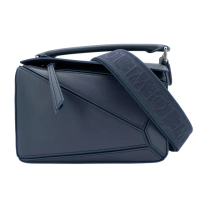 【LOEWE 羅威】Small Puzzle 小牛皮銀釦小號手提兩用包(深藍)