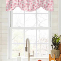 Pink Watercolor Floral Texture Window Curtain Living Room Kitchen Cabinet Tie-up Valance Curtain Rod Pocket Valance