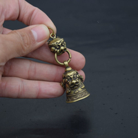 黃銅獅頭鈴鐺掛件銅鑰匙扣鏈風水銅鈴鐺微雕銅器古玩銅器仿古銅件1入