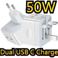 Fast Charging 50W 20W Dual USB C PD Wall Charger Power Adapter Eu UK AC Travel Plug For Iphone 13 14 15 Samsung Huawei Htc lg