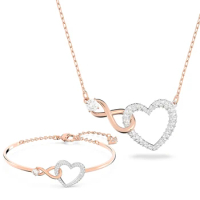 Classic Infinity Symbol Heart Jewelry Set Necklaces and Bracelets Rose Gold Rhodium Tone Finish Clear Crystals Fine Jewelry