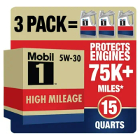 Mobil 1 High Mileage Full Synthetic Motor Oil 5W-30, 5 qt (3 Pack)