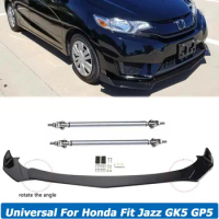 Universal For Honda Fit GK5 GK3 Jazz Front Bumper Lip Spoiler + Strut Rod Splitter Deflector Body Kit Guards Car Accessories