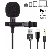 Lavalier 3.5mm Mini Microphone USB Condenser Professional Microphone For Phone Laptop PC Computer Lapel Clip-on Type C Micro Mic