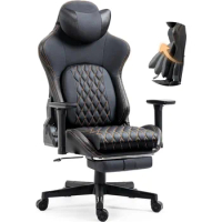 Gaming Chair with Footrest, Ergonomic Gaming Chair for Heavy People for Adult, Big and Tall Office PC Chair Gaming, 400LBS,Black