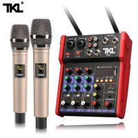 TKL Audio Mixer UHF microphone Bluetooth Audio Mixer USB DJ Sound Mixing Console 4 Channel 48V Phantom Power